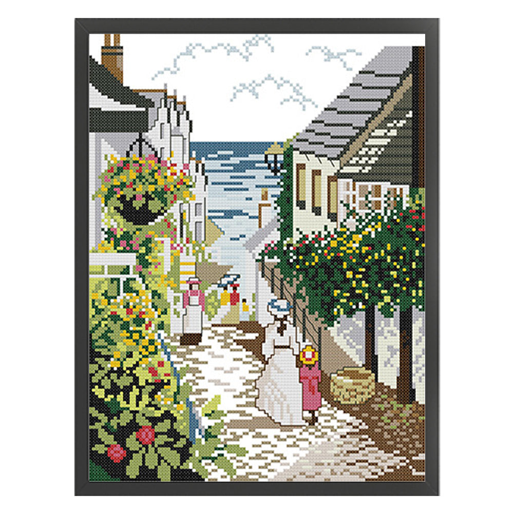 Seaside Town - 14CT Stamped Cross Stitch 27*34CM(Joy Sunday)