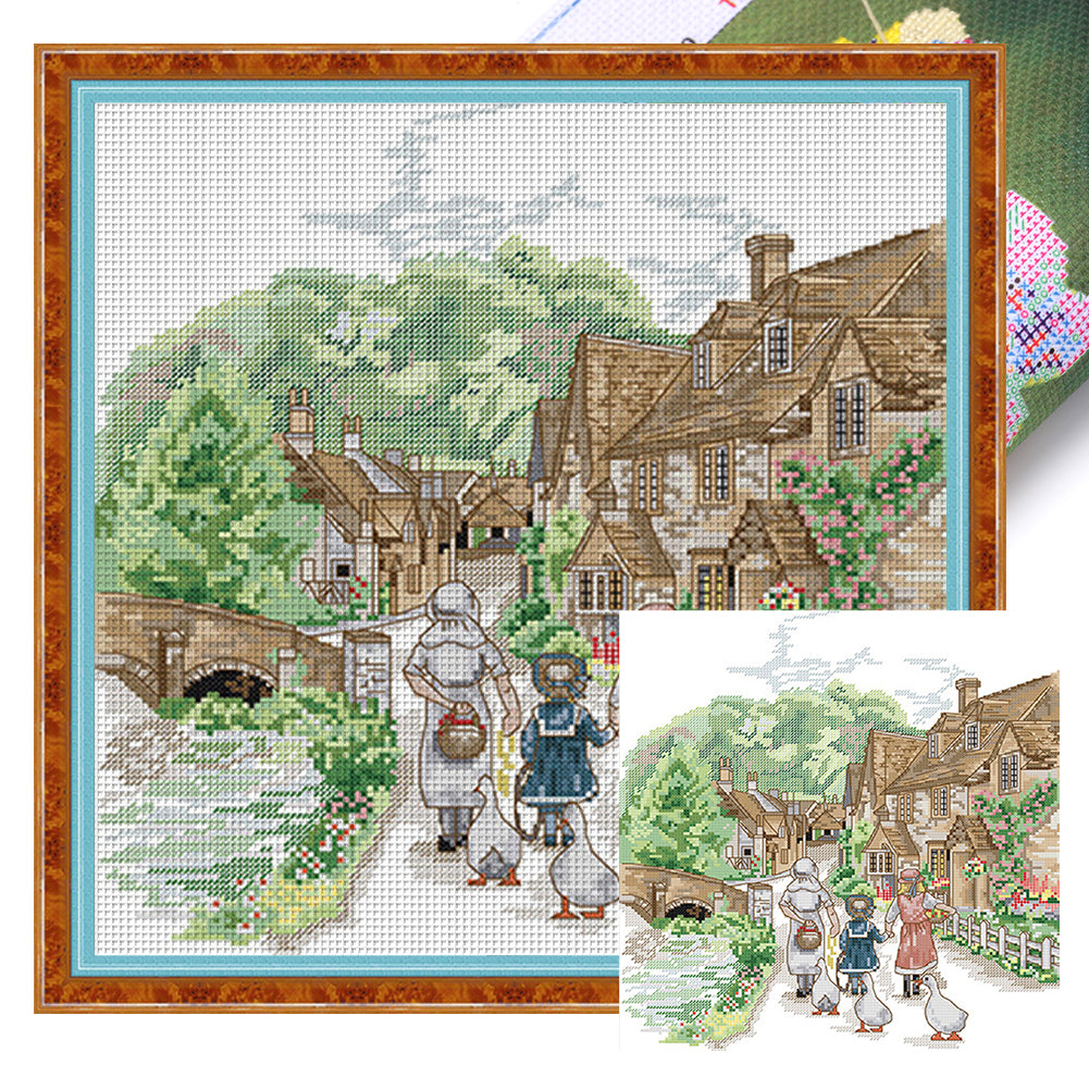 On The Way To School - 14CT Stamped Cross Stitch 33*35CM(Joy Sunday)