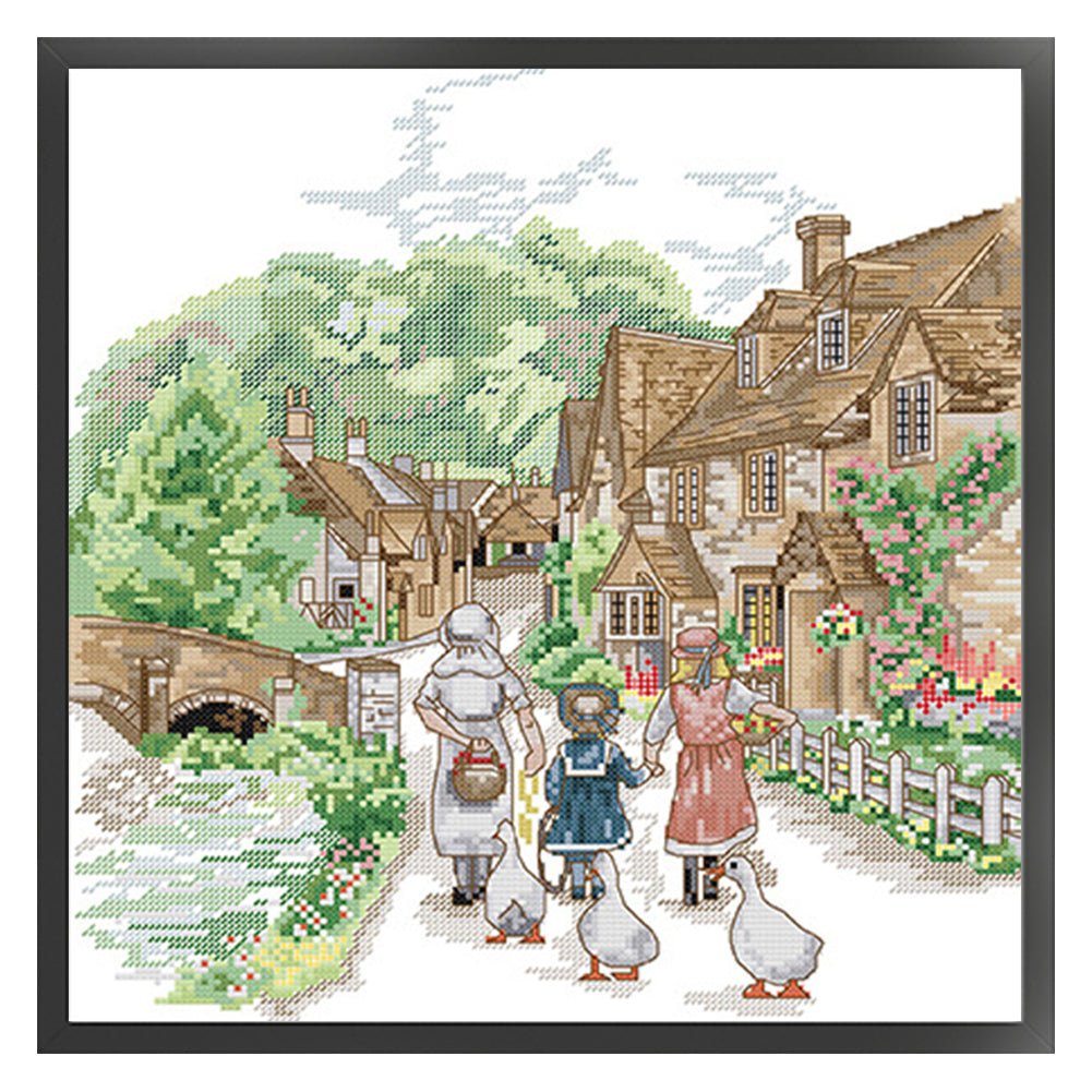 On The Way To School - 14CT Stamped Cross Stitch 33*35CM(Joy Sunday)