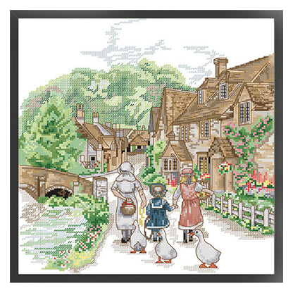 On The Way To School - 14CT Stamped Cross Stitch 33*35CM(Joy Sunday)