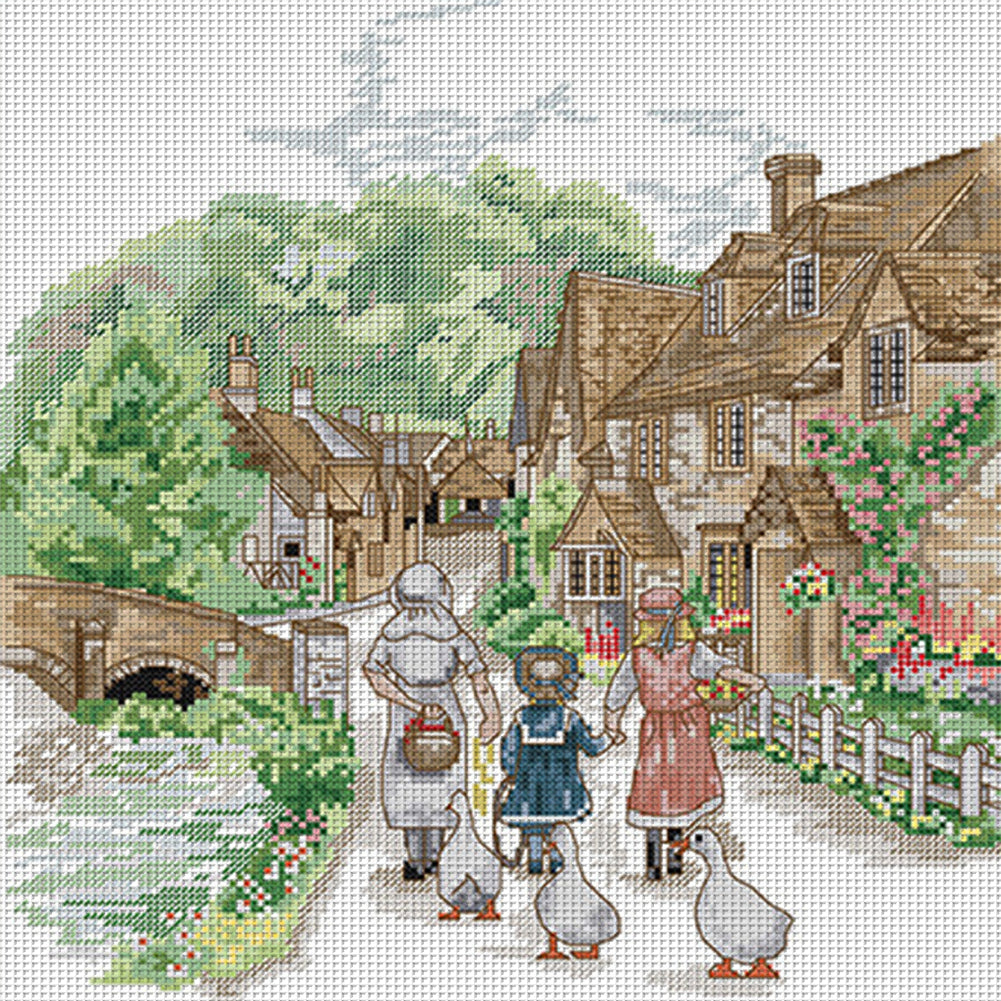 On The Way To School - 14CT Stamped Cross Stitch 33*35CM(Joy Sunday)