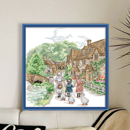 On The Way To School - 14CT Stamped Cross Stitch 33*35CM(Joy Sunday)