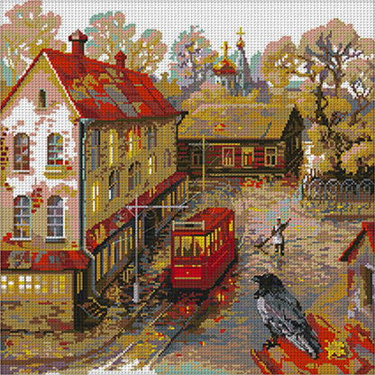 Tram Platform In The Rain - 14CT Stamped Cross Stitch 47*46CM(Joy Sunday)