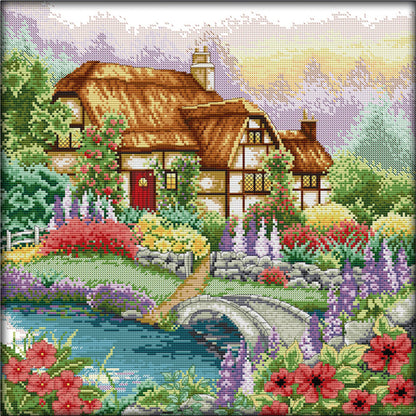 Flower House - 14CT Stamped Cross Stitch 43*43CM(Joy Sunday)