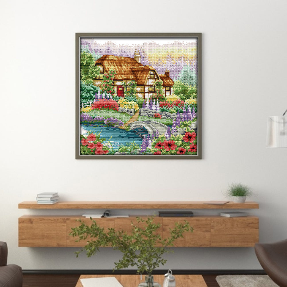 Flower House - 14CT Stamped Cross Stitch 43*43CM(Joy Sunday)