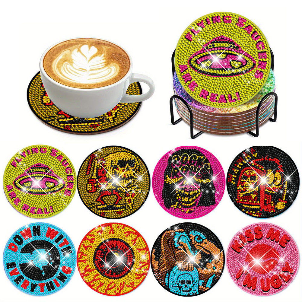 8Pcs Diamond Art Painting Coasters Craft Kit with Holder for Gift (Abstract Art)
