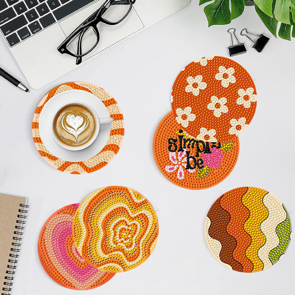 8Pcs Diamond Art Painting Coasters Craft Kit with Holder for Gift (Fractal Art)