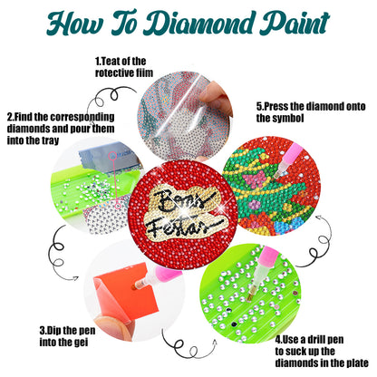 8Pcs Diamond Art Painting Coasters Craft Kit with Holder for Gift (Red English)