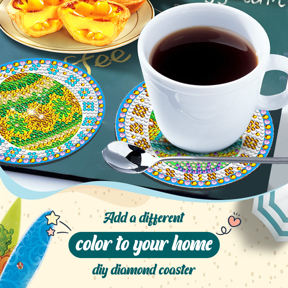 8Pcs Diamond Art Painting Coasters Craft Kit with Holder for Gift(Vintage Plaid)