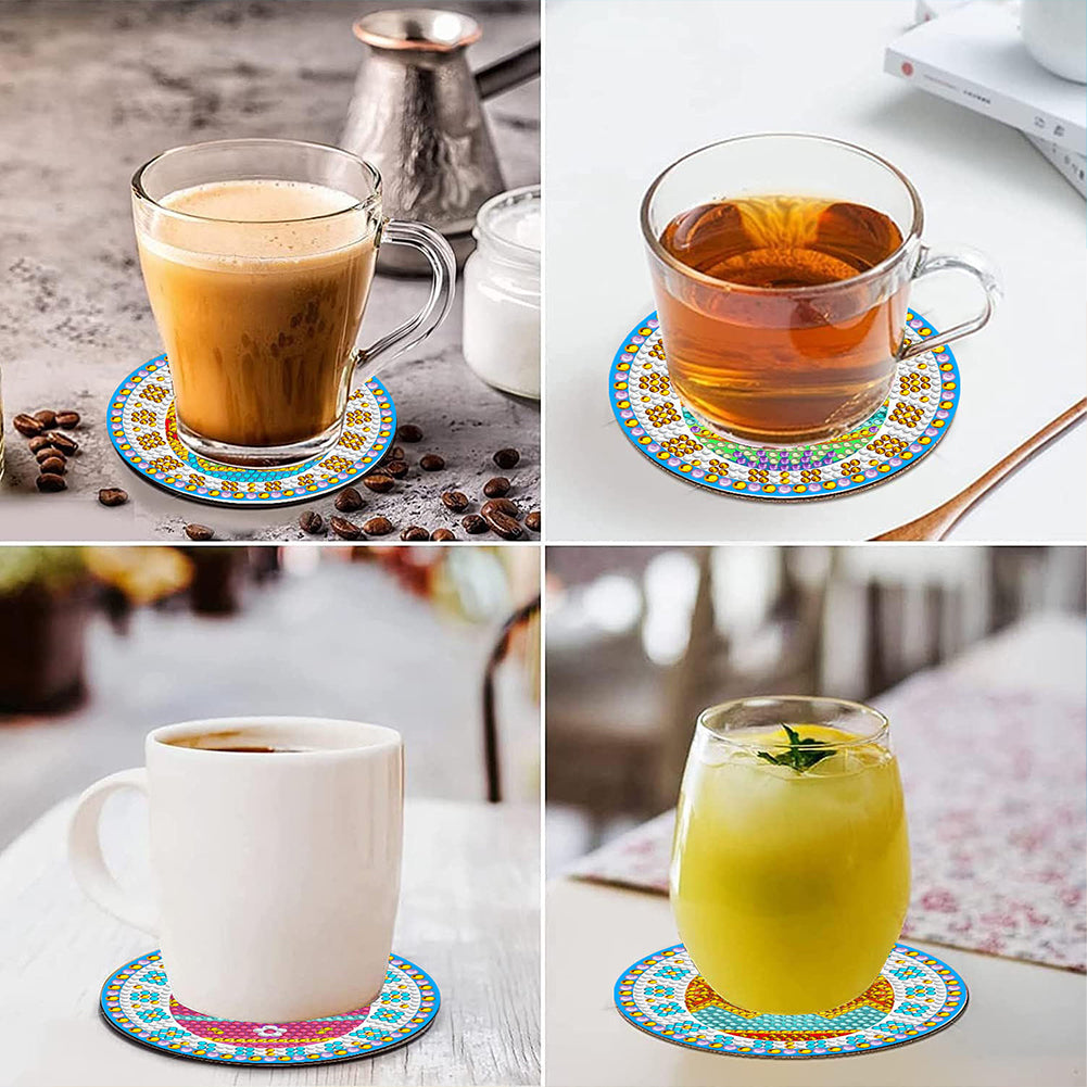 8Pcs Diamond Art Painting Coasters Craft Kit with Holder for Gift(Vintage Plaid)
