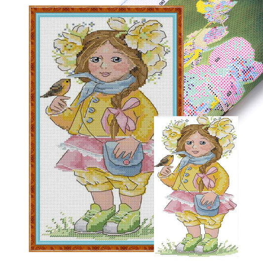 Spring Girl - 14CT Stamped Cross Stitch 17*31CM(Joy Sunday)