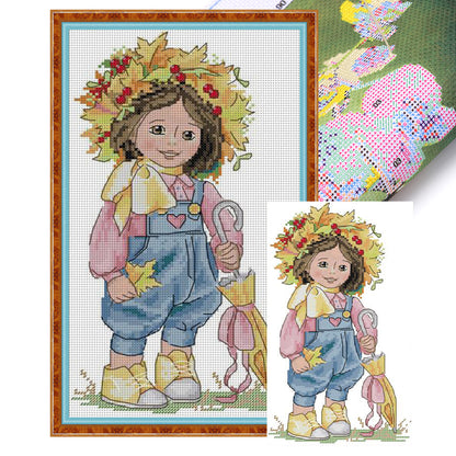 Autumn Girl - 14CT Stamped Cross Stitch 19*33CM(Joy Sunday)