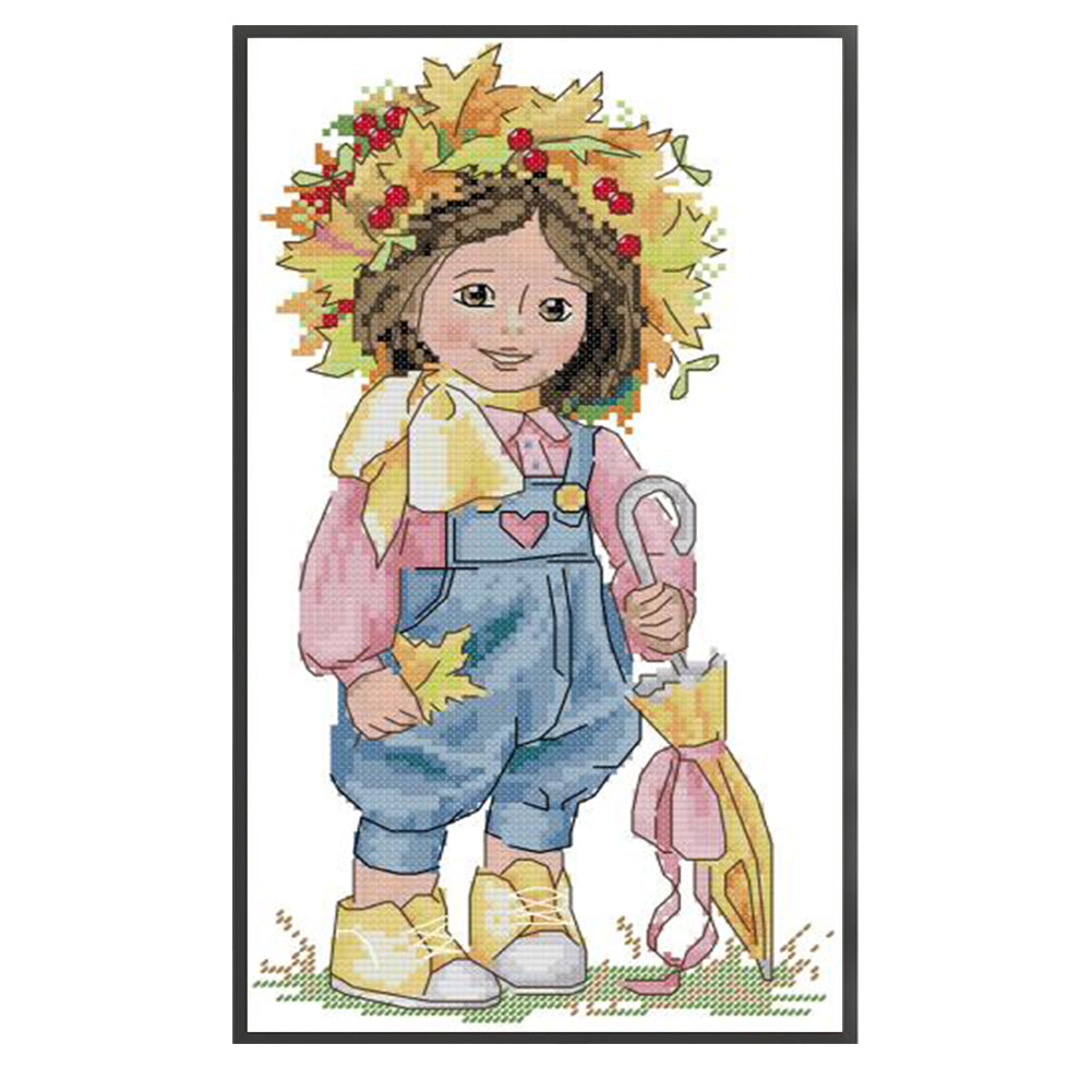 Autumn Girl - 14CT Stamped Cross Stitch 19*33CM(Joy Sunday)