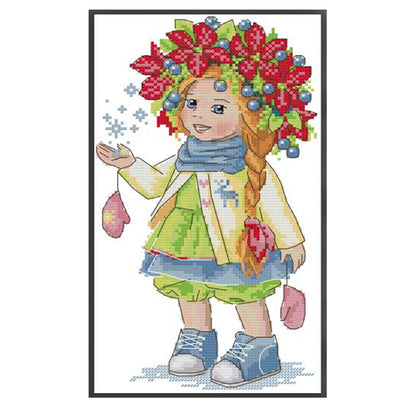 Winter Girl - 14CT Stamped Cross Stitch 18*32CM(Joy Sunday)