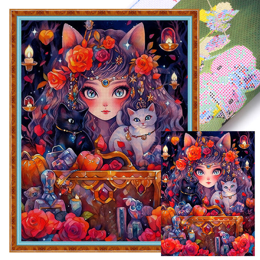 Cat Girl - 11CT Stamped Cross Stitch 50*65CM