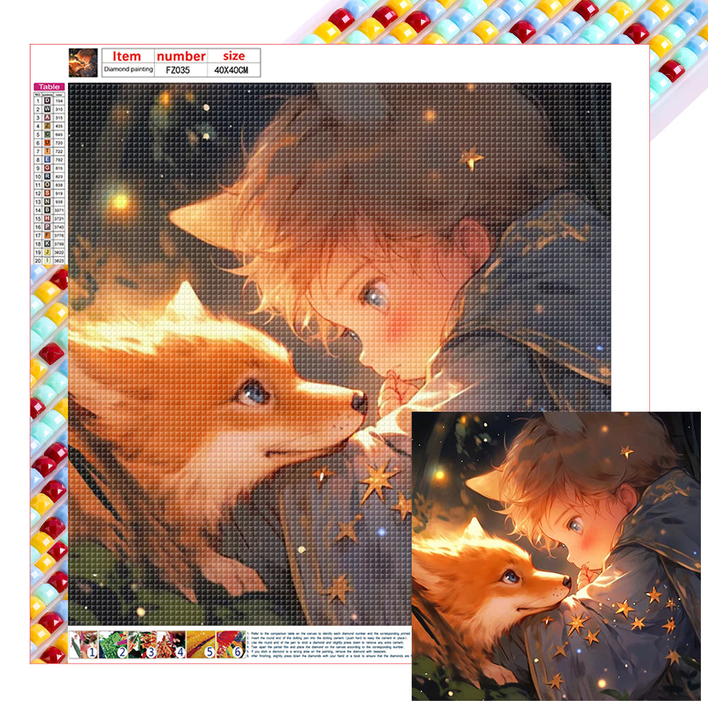 Little Boy And Fox - Full Square Drill Diamond Painting 40*40CM