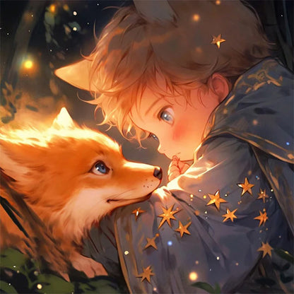 Little Boy And Fox - Full Square Drill Diamond Painting 40*40CM