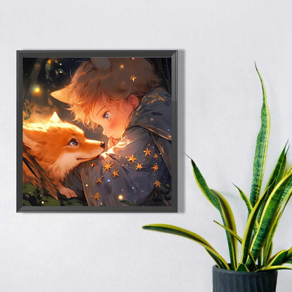 Little Boy And Fox - Full Square Drill Diamond Painting 40*40CM