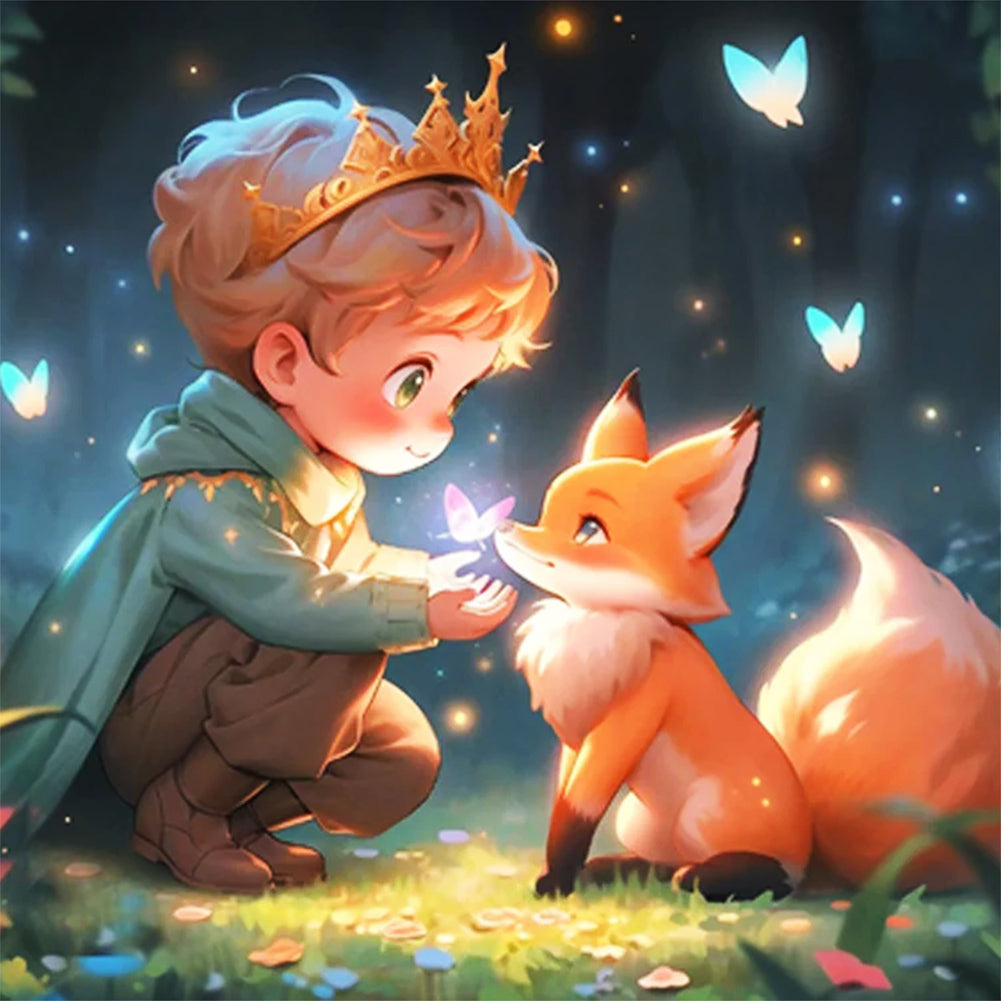 Little Boy And Fox - Full AB Round Drill Diamond Painting 40*40CM