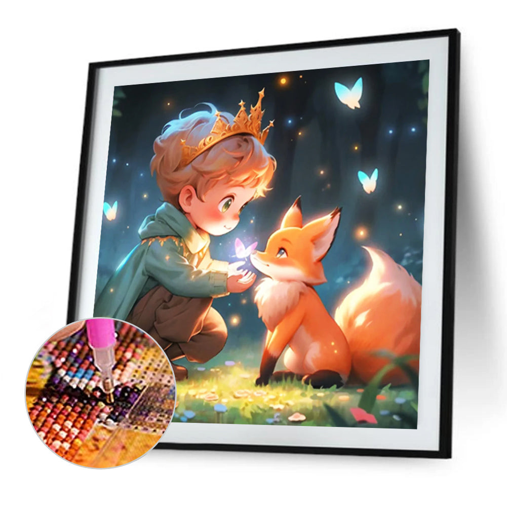 Little Boy And Fox - Full AB Round Drill Diamond Painting 40*40CM