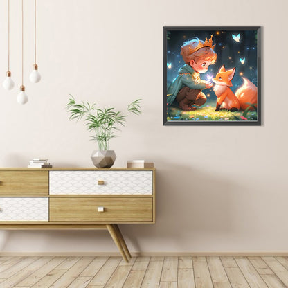 Little Boy And Fox - Full AB Round Drill Diamond Painting 40*40CM