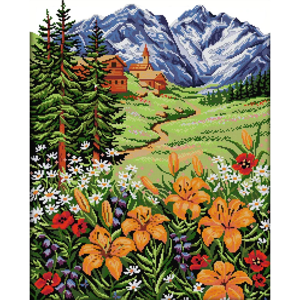 Snow Mountain Spring - 14CT Stamped Cross Stitch 45*53CM(Joy Sunday)