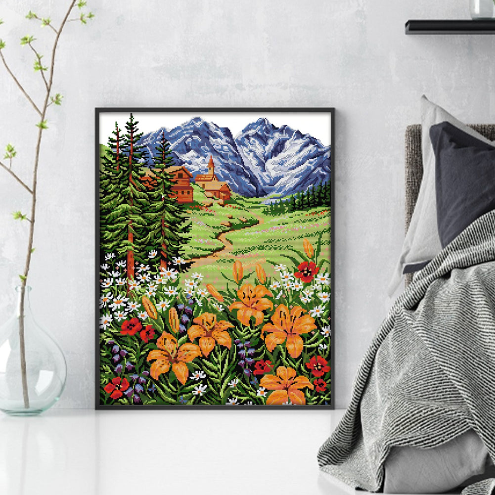 Snow Mountain Spring - 14CT Stamped Cross Stitch 45*53CM(Joy Sunday)