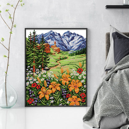 Snow Mountain Spring - 14CT Stamped Cross Stitch 45*53CM(Joy Sunday)