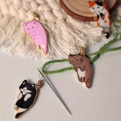 Cute Cat Magnetic Needle Holder Threader Household Magnetic Pin Holder (White)