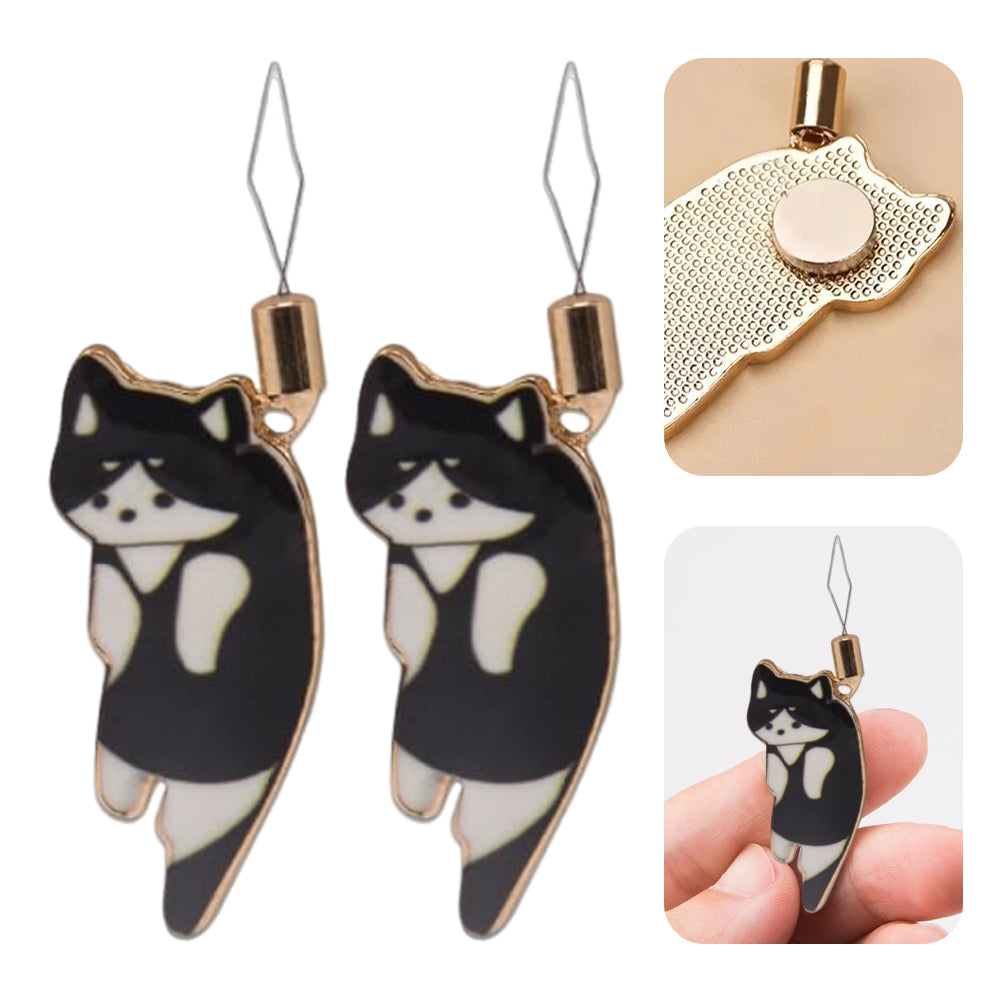 Cute Cat Magnetic Needle Holder Threader Household Magnetic Pin Holder (Black)