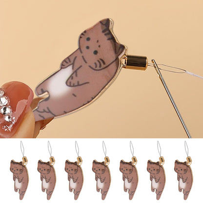 Cute Cat Magnetic Needle Holder Threader Household Magnetic Pin Holder (Brown)