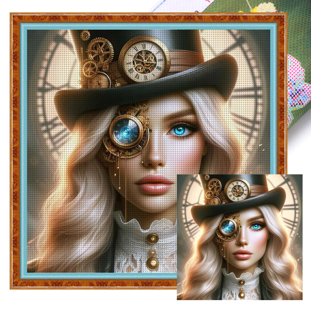 Steampunk Girl - 11CT Stamped Cross Stitch 50*50CM