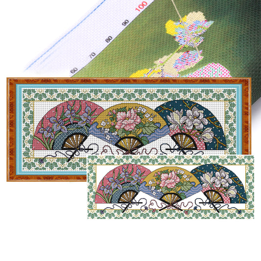 Three Fan Pictures - 14CT Stamped Cross Stitch 75*31CM(Joy Sunday)