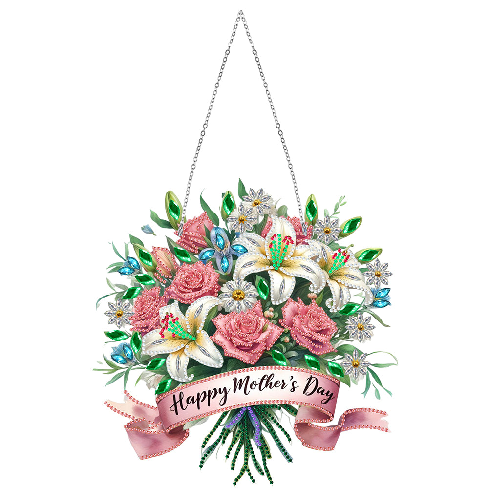 Mother Day Wreath Single-Side Diamond Art Hanging Pendant for Home Wall Decor