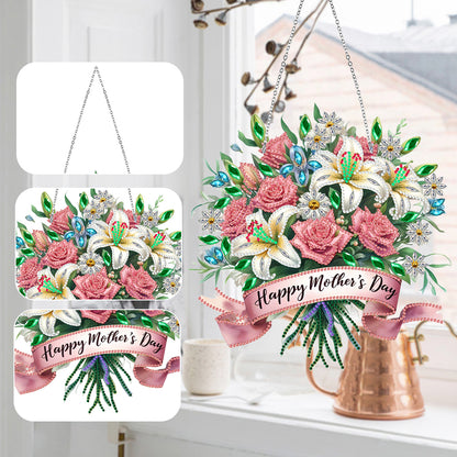 Mother Day Wreath Single-Side Diamond Art Hanging Pendant for Home Wall Decor