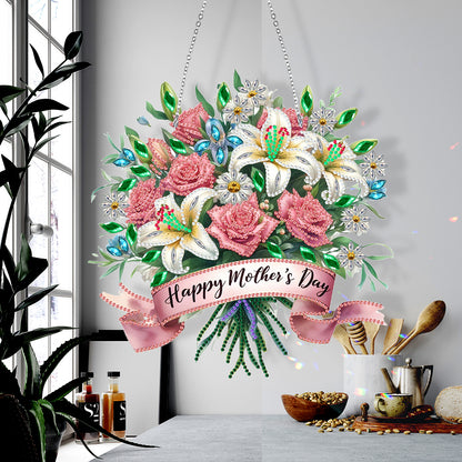 Mother Day Wreath Single-Side Diamond Art Hanging Pendant for Home Wall Decor