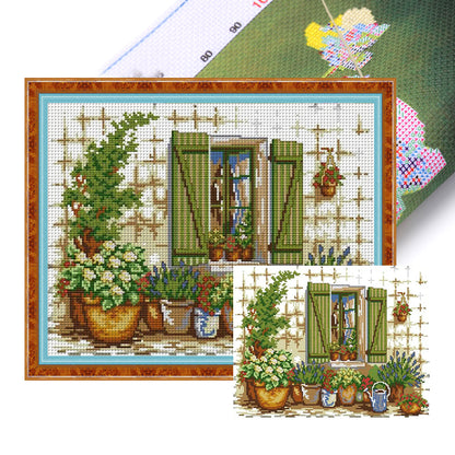 Outside The Window - 14CT Stamped Cross Stitch 36*29CM(Joy Sunday)