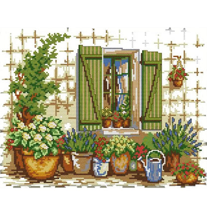 Outside The Window - 14CT Stamped Cross Stitch 36*29CM(Joy Sunday)