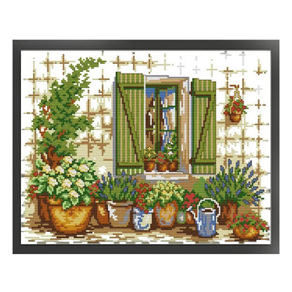 Outside The Window - 14CT Stamped Cross Stitch 36*29CM(Joy Sunday)