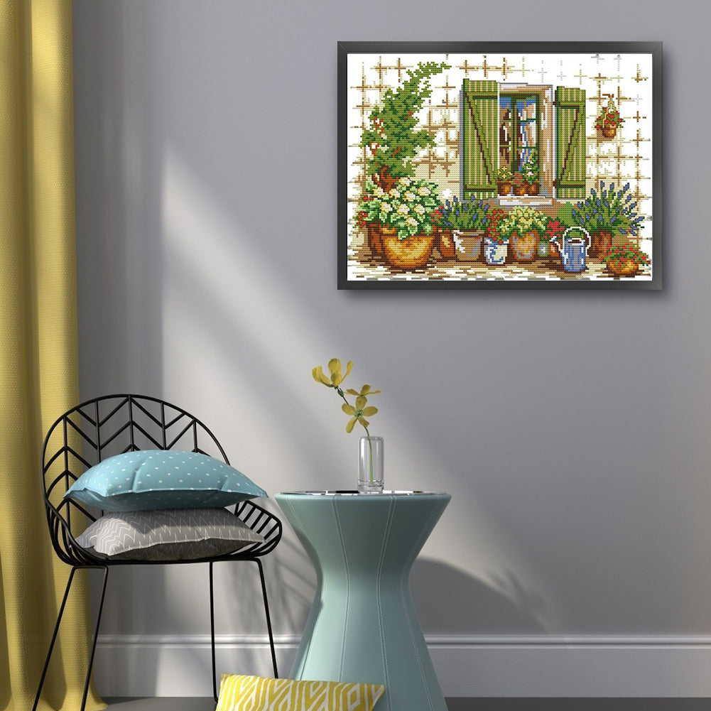 Outside The Window - 14CT Stamped Cross Stitch 36*29CM(Joy Sunday)