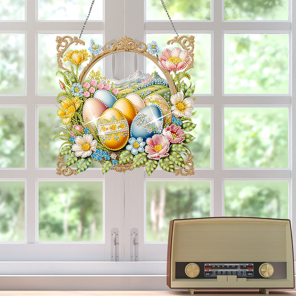 Easter Egg Scene Single-Sided Diamond Art Hanging Pendant for Office Home Decor