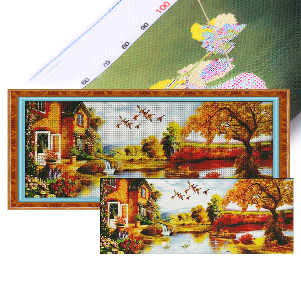 Golden Fuji(3) - 14CT Stamped Cross Stitch 151*62CM(Joy Sunday)