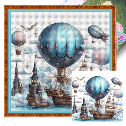 Hot Air Balloon On Sea Ship - 14CT Stamped Cross Stitch 50*50CM