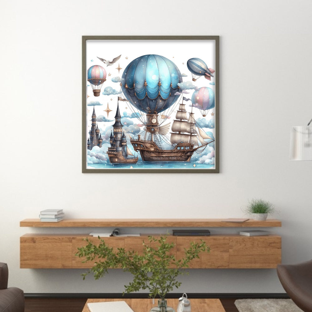 Hot Air Balloon On Sea Ship - 14CT Stamped Cross Stitch 50*50CM