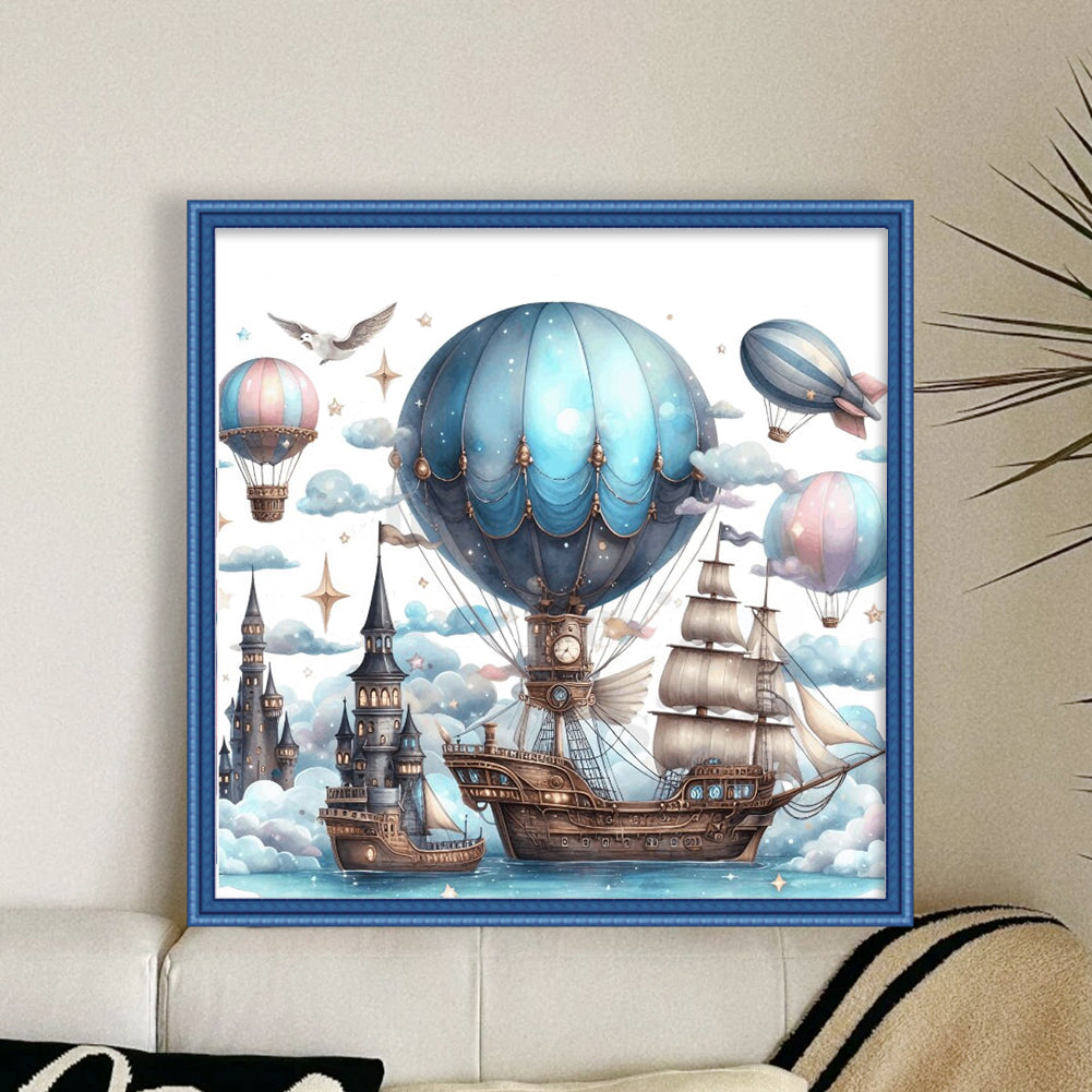 Hot Air Balloon On Sea Ship - 14CT Stamped Cross Stitch 50*50CM