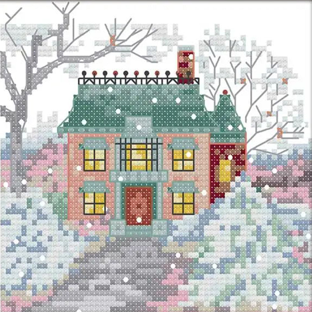 Cabin One - 14CT Stamped Cross Stitch 16*16CM(Joy Sunday)