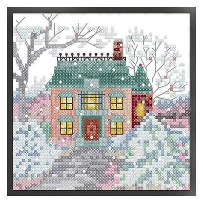 Cabin One - 14CT Stamped Cross Stitch 16*16CM(Joy Sunday)