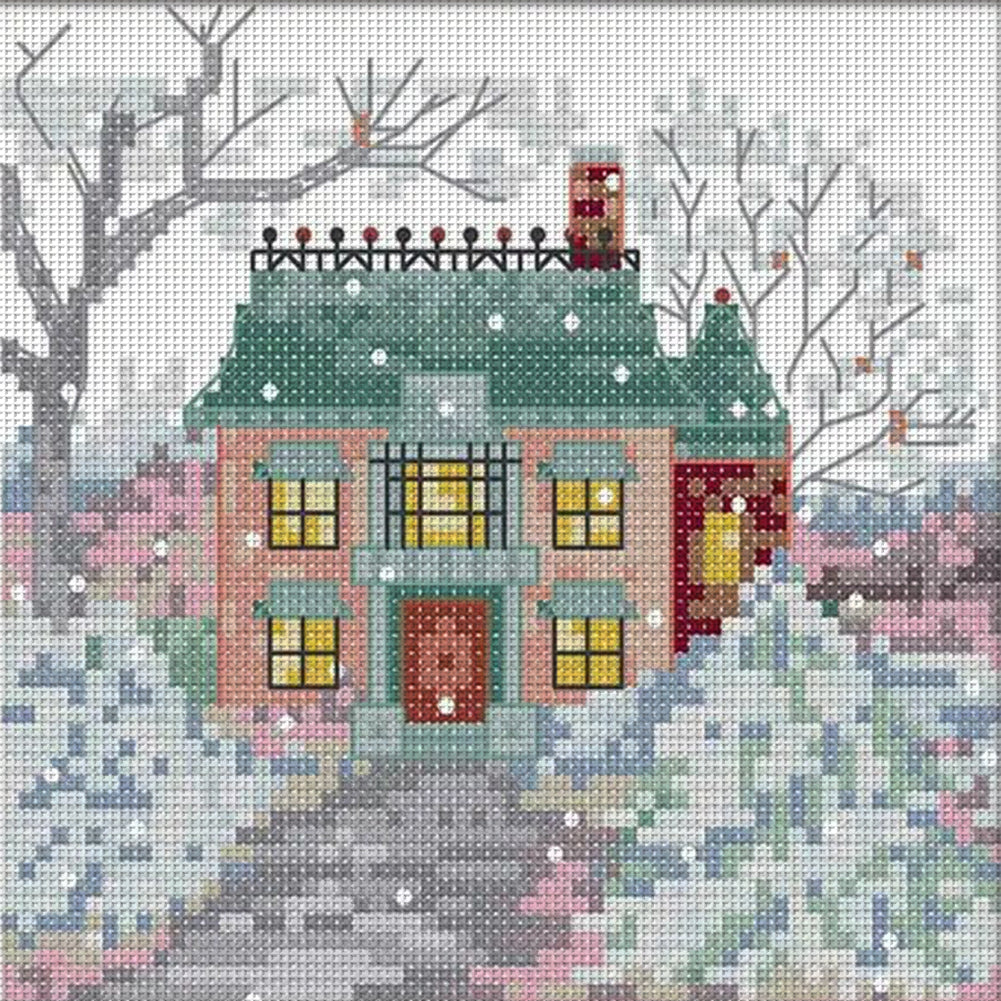 Cabin One - 14CT Stamped Cross Stitch 16*16CM(Joy Sunday)