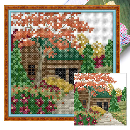 Cabin Three - 14CT Stamped Cross Stitch 16*16CM(Joy Sunday)