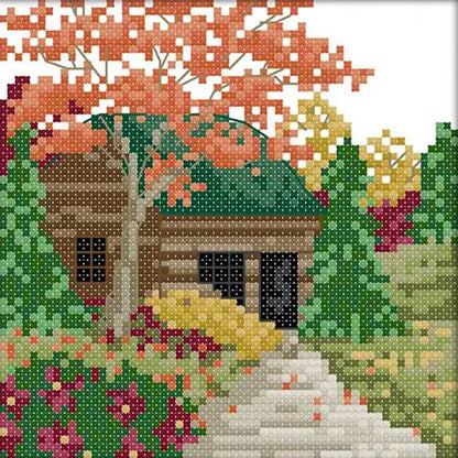 Cabin Three - 14CT Stamped Cross Stitch 16*16CM(Joy Sunday)